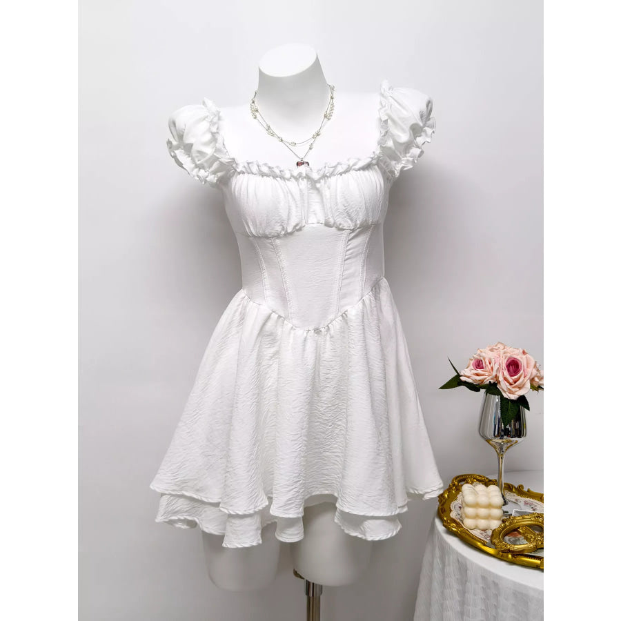 Ruffle Trimmed Layered Mini Dress Gray/white / S Apparel and Accessories