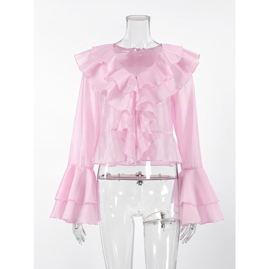Ruffle Trimmed Long Sleeve Blouse Apparel and Accessories