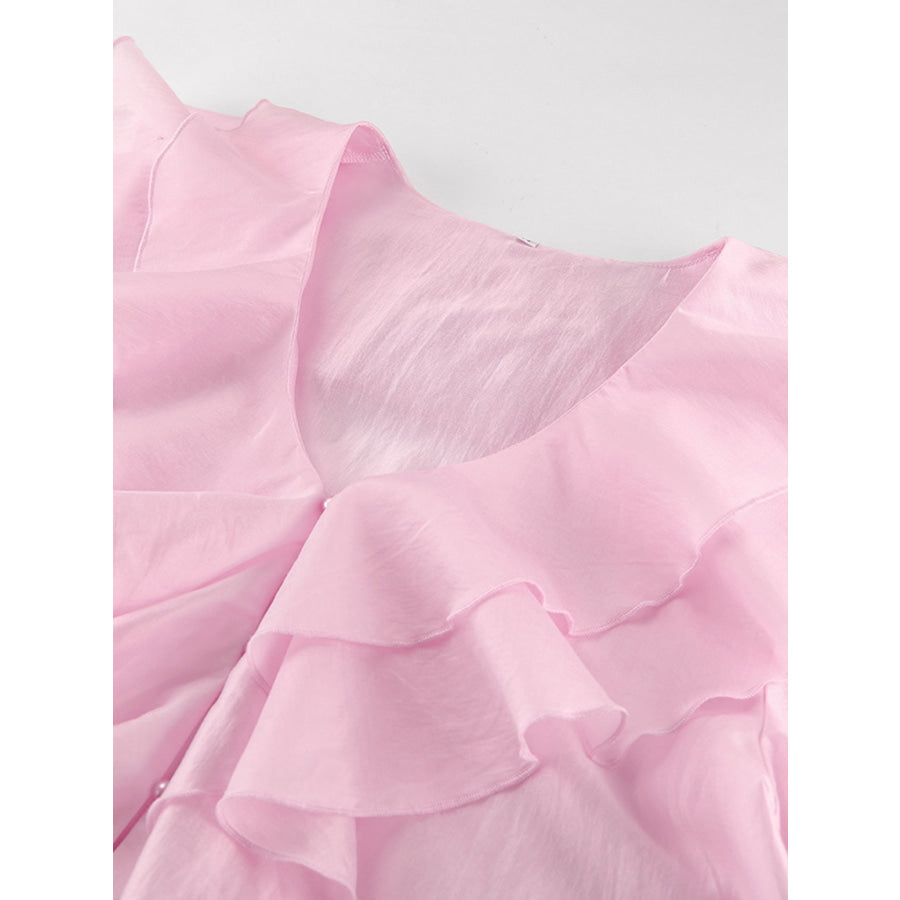 Ruffle Trimmed Long Sleeve Blouse Apparel and Accessories
