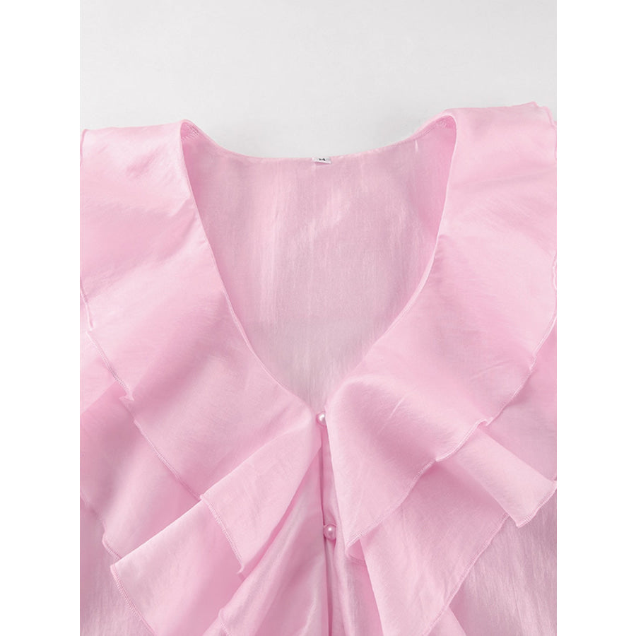 Ruffle Trimmed Long Sleeve Blouse Apparel and Accessories