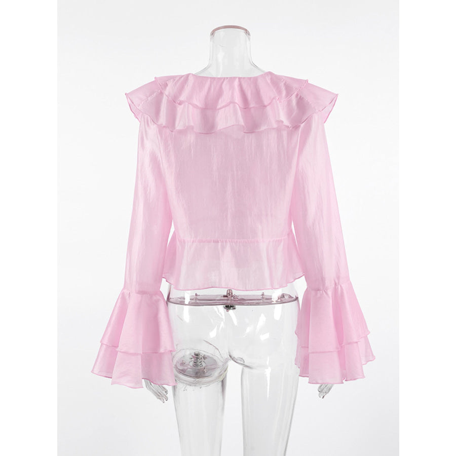 Ruffle Trimmed Long Sleeve Blouse Apparel and Accessories