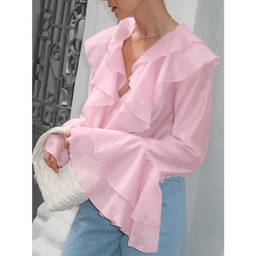 Ruffle Trimmed Long Sleeve Blouse Apparel and Accessories
