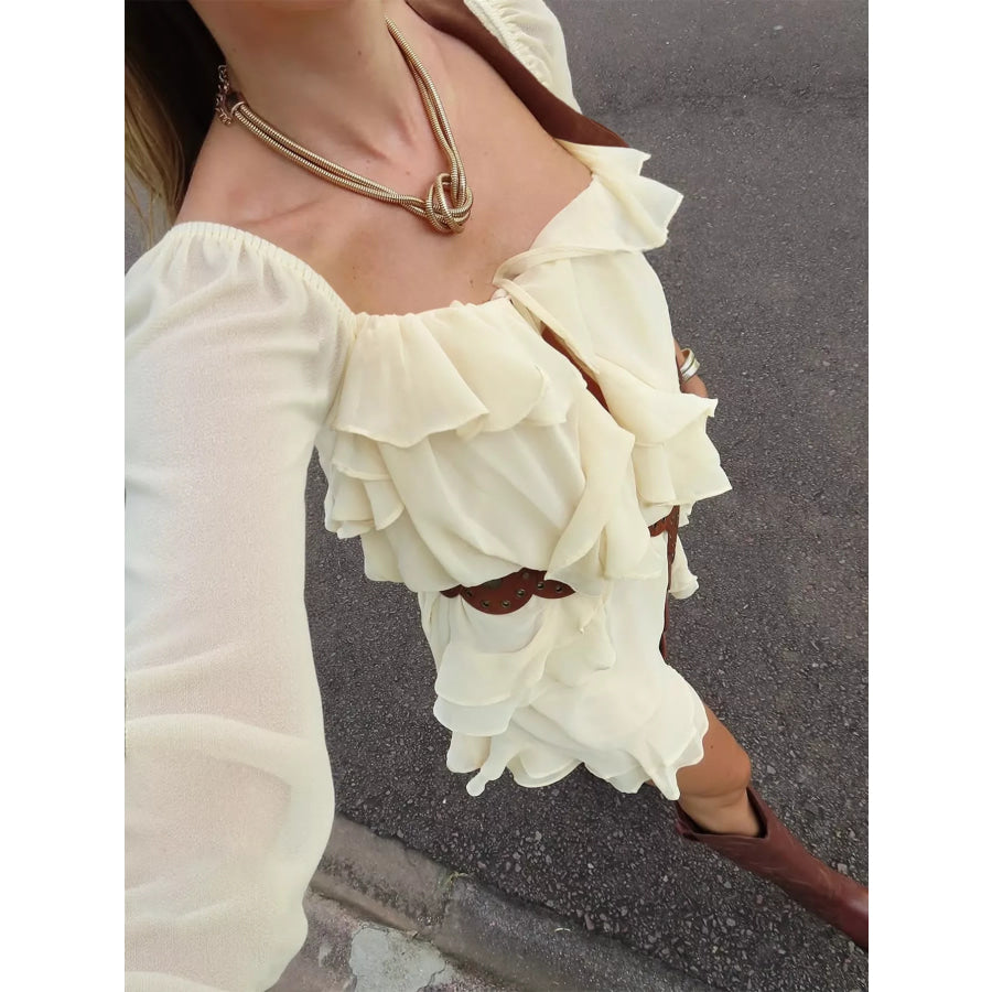 Ruffle Trimmed Long Sleeve Mini Dress Apparel and Accessories