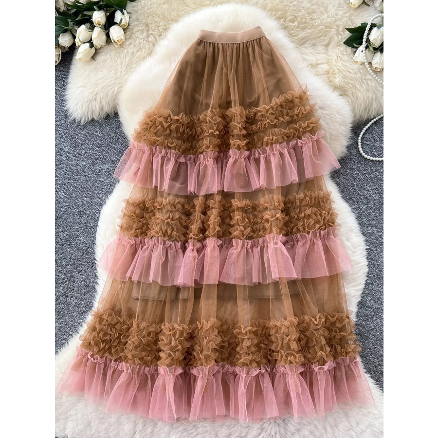 Ruffle Tulle Skirt Brown / One Size Apparel and Accessories