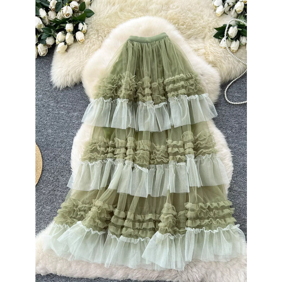 Ruffle Tulle Skirt Green / One Size Apparel and Accessories