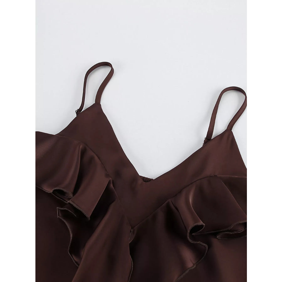 Ruffle V-Neck Cami and Wide-Leg Pants Two-Piece Set Apparel and Accessories
