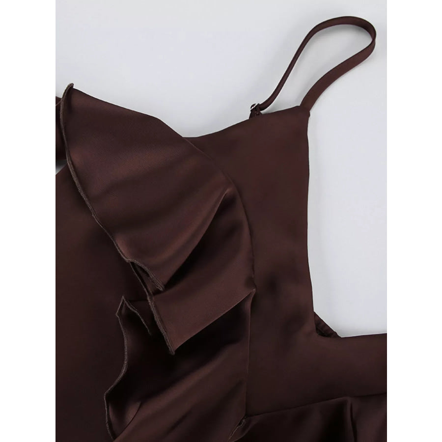 Ruffle V-Neck Cami and Wide-Leg Pants Two-Piece Set Apparel and Accessories