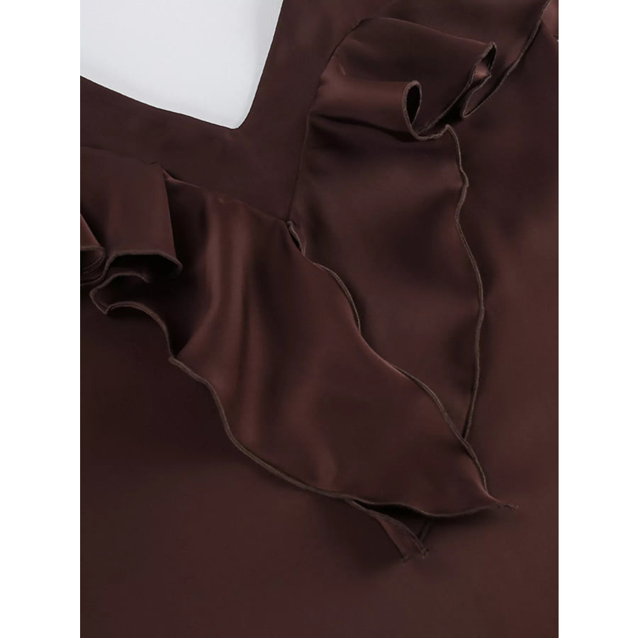 Ruffle V-Neck Cami and Wide-Leg Pants Two-Piece Set Apparel and Accessories