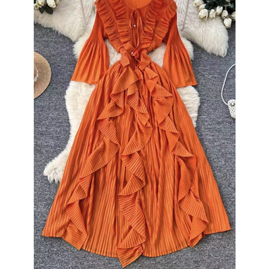 Ruffled A-Line Midi Dress Apparel and Accessories