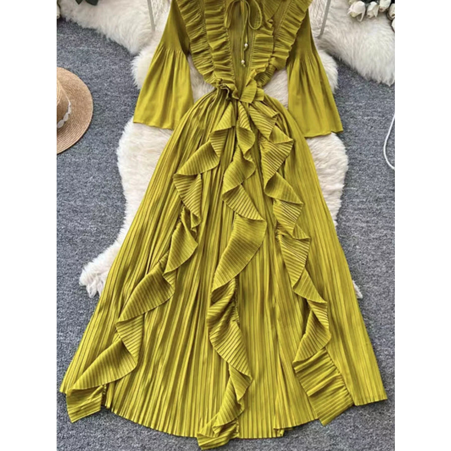 Ruffled A-Line Midi Dress Apparel and Accessories