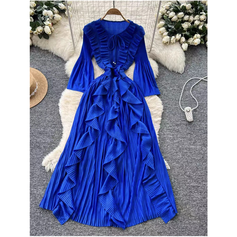 Ruffled A-Line Midi Dress Royal Blue / One Size Apparel and Accessories