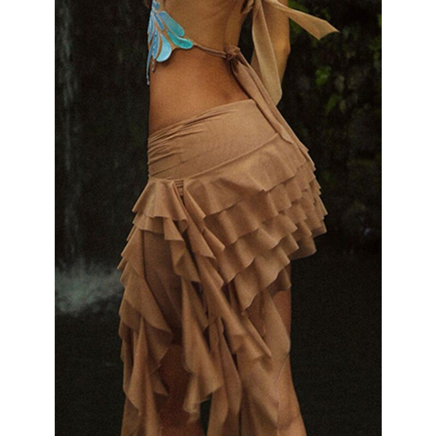 Ruffled Asymmetrical Mini Skirt Brown / S Apparel and Accessories