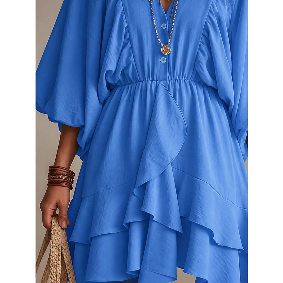 Ruffled Balloon Sleeve Mini Dress Apparel and Accessories