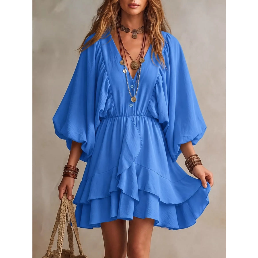 Ruffled Balloon Sleeve Mini Dress Apparel and Accessories