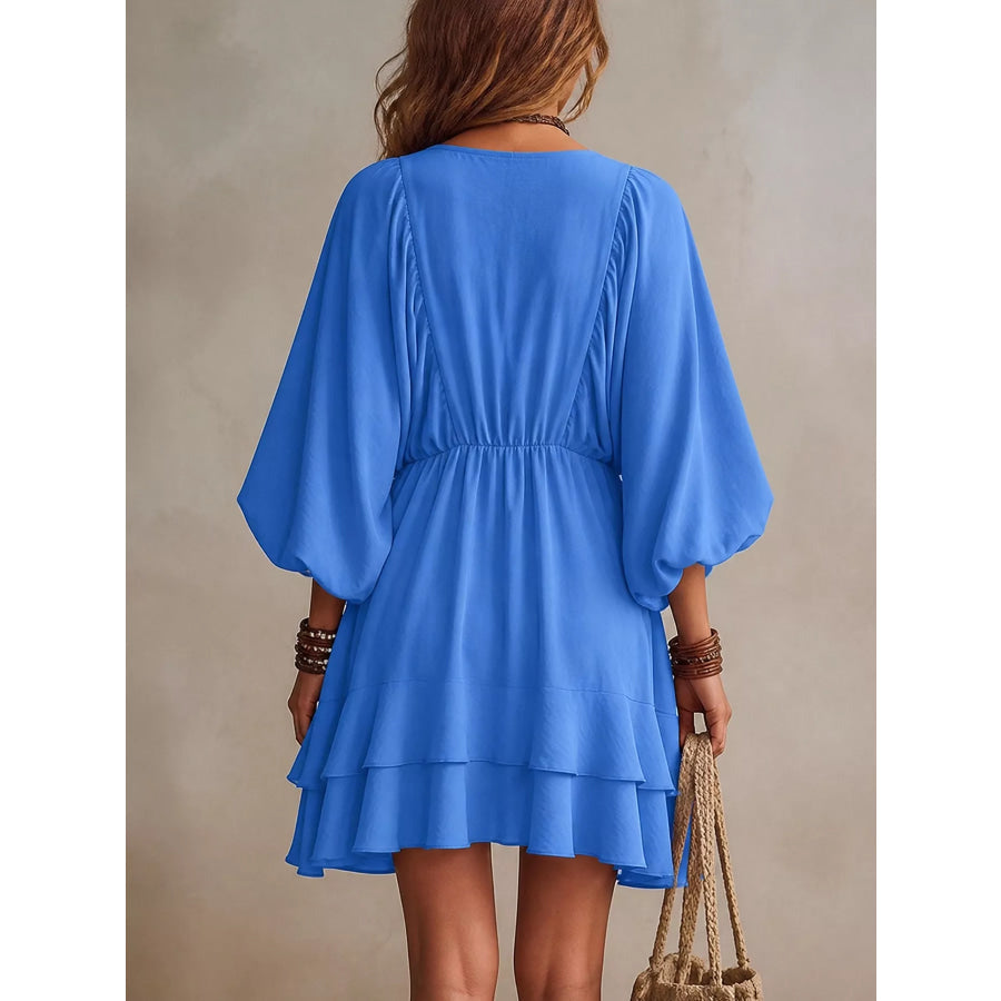 Ruffled Balloon Sleeve Mini Dress Apparel and Accessories
