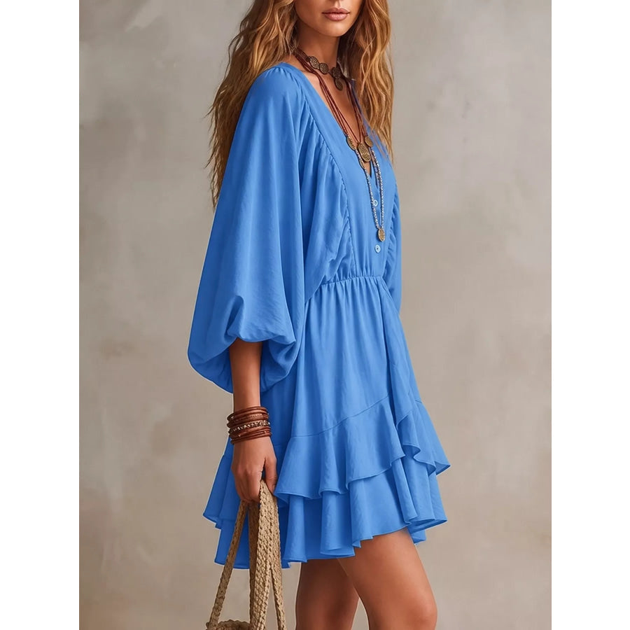 Ruffled Balloon Sleeve Mini Dress Apparel and Accessories