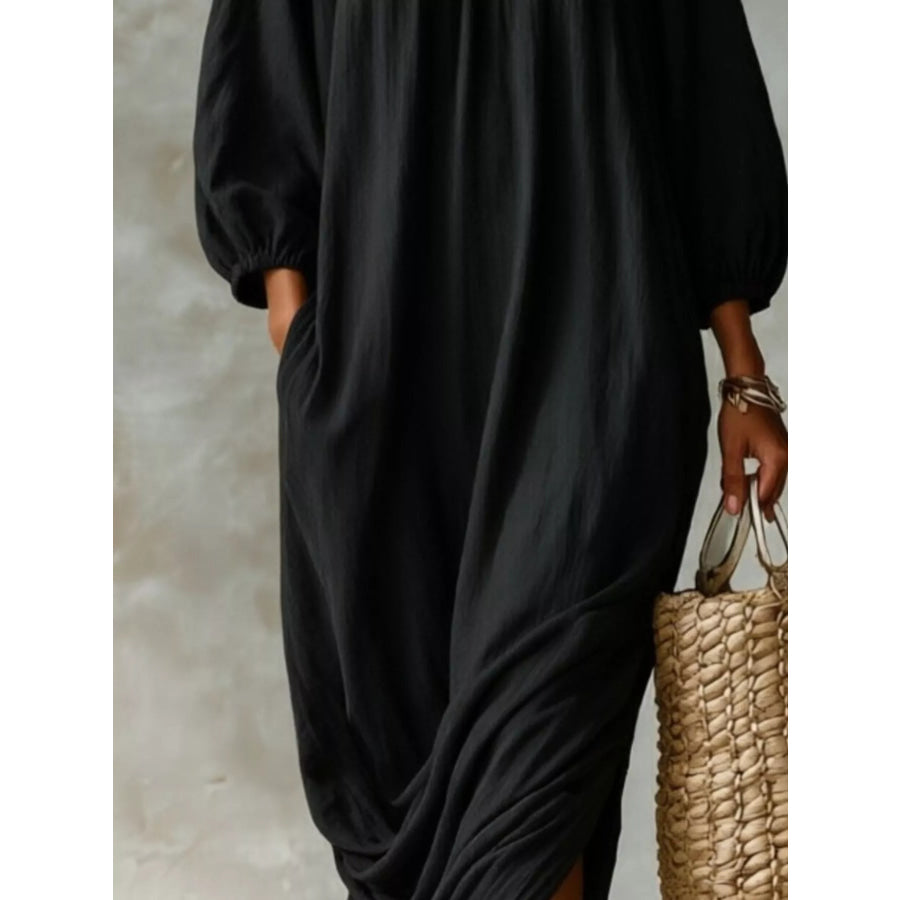 Ruffled Boat Neck Ruched Midi Dress Apparel and Accessories