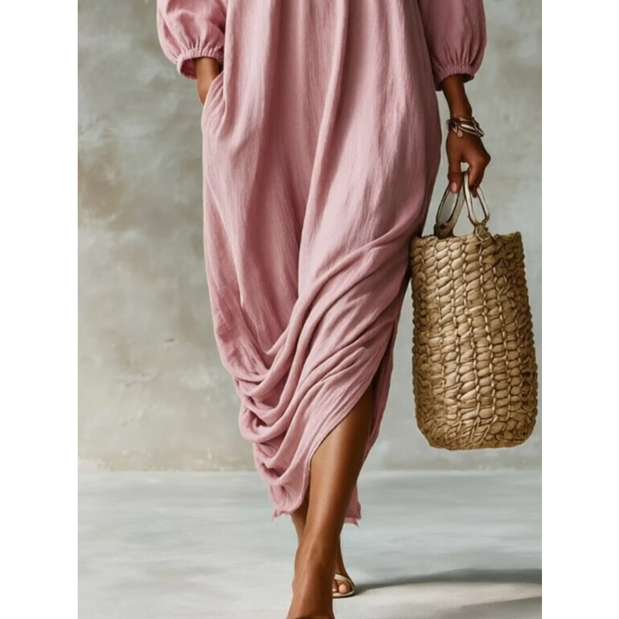 Ruffled Boat Neck Ruched Midi Dress Apparel and Accessories