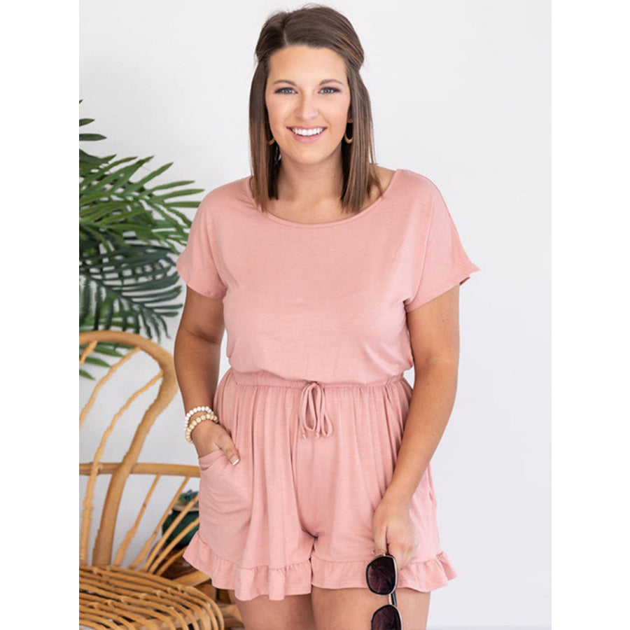 Ruffled Boat Neck Short Sleeve Romper Apparel and Accessories