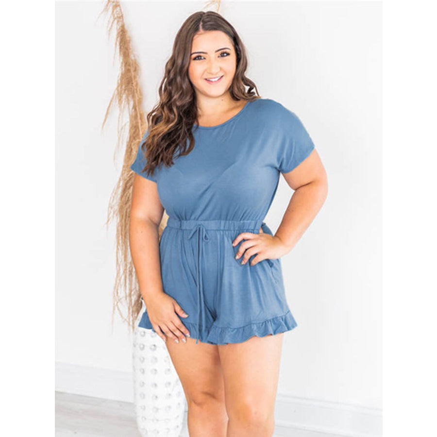 Ruffled Boat Neck Short Sleeve Romper Apparel and Accessories