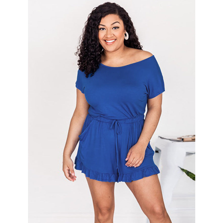 Ruffled Boat Neck Short Sleeve Romper Apparel and Accessories