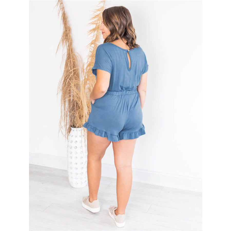 Ruffled Boat Neck Short Sleeve Romper Apparel and Accessories