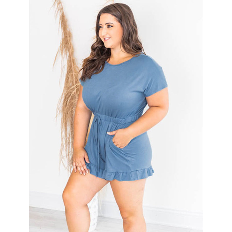 Ruffled Boat Neck Short Sleeve Romper Apparel and Accessories