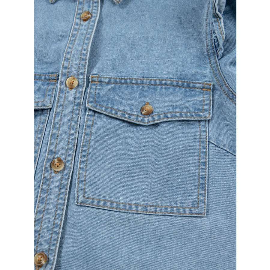 Ruffled Button-Down Denim Shirt Apparel and Accessories