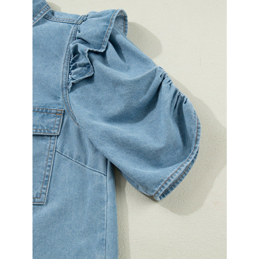 Ruffled Button-Down Denim Shirt Apparel and Accessories