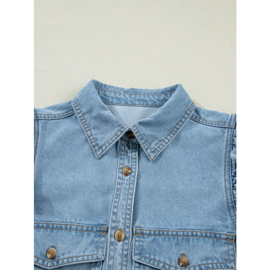 Ruffled Button-Down Denim Shirt Apparel and Accessories