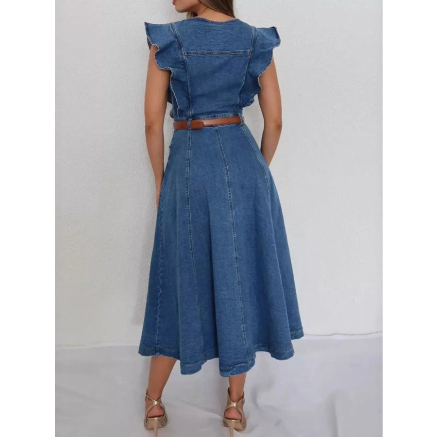 Ruffled Button Front Denim Dress Apparel and Accessories