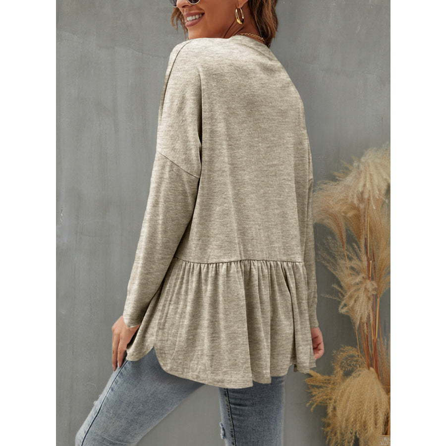 Ruffled Button Up Long Sleeve Cardigan Apparel and Accessories