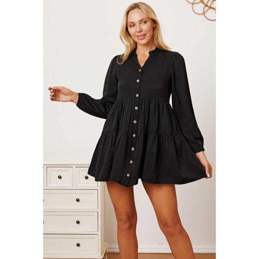 Ruffled Button Up Long Sleeve Tiered Shirt Apparel and Accessories