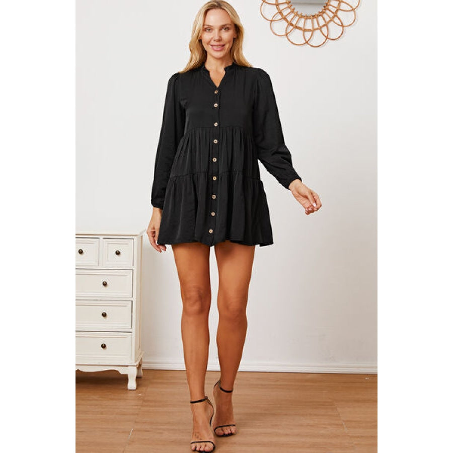 Ruffled Button Up Long Sleeve Tiered Shirt Apparel and Accessories