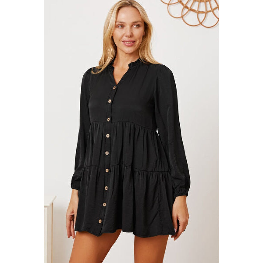 Ruffled Button Up Long Sleeve Tiered Shirt Apparel and Accessories