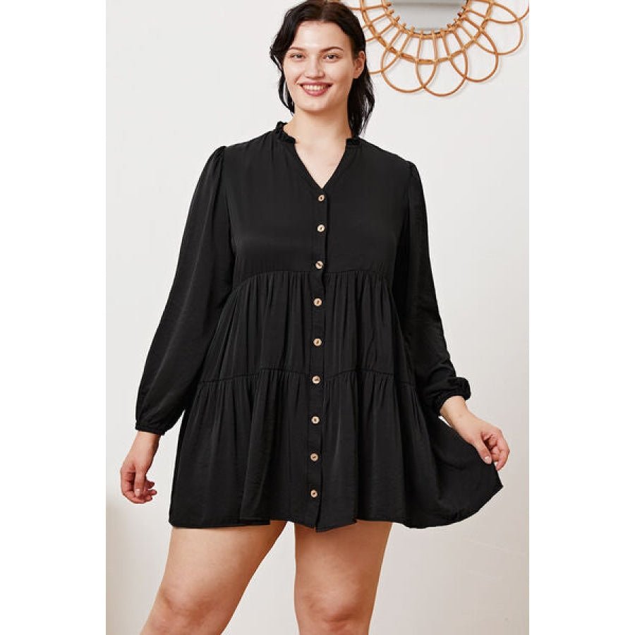 Ruffled Button Up Long Sleeve Tiered Shirt Apparel and Accessories