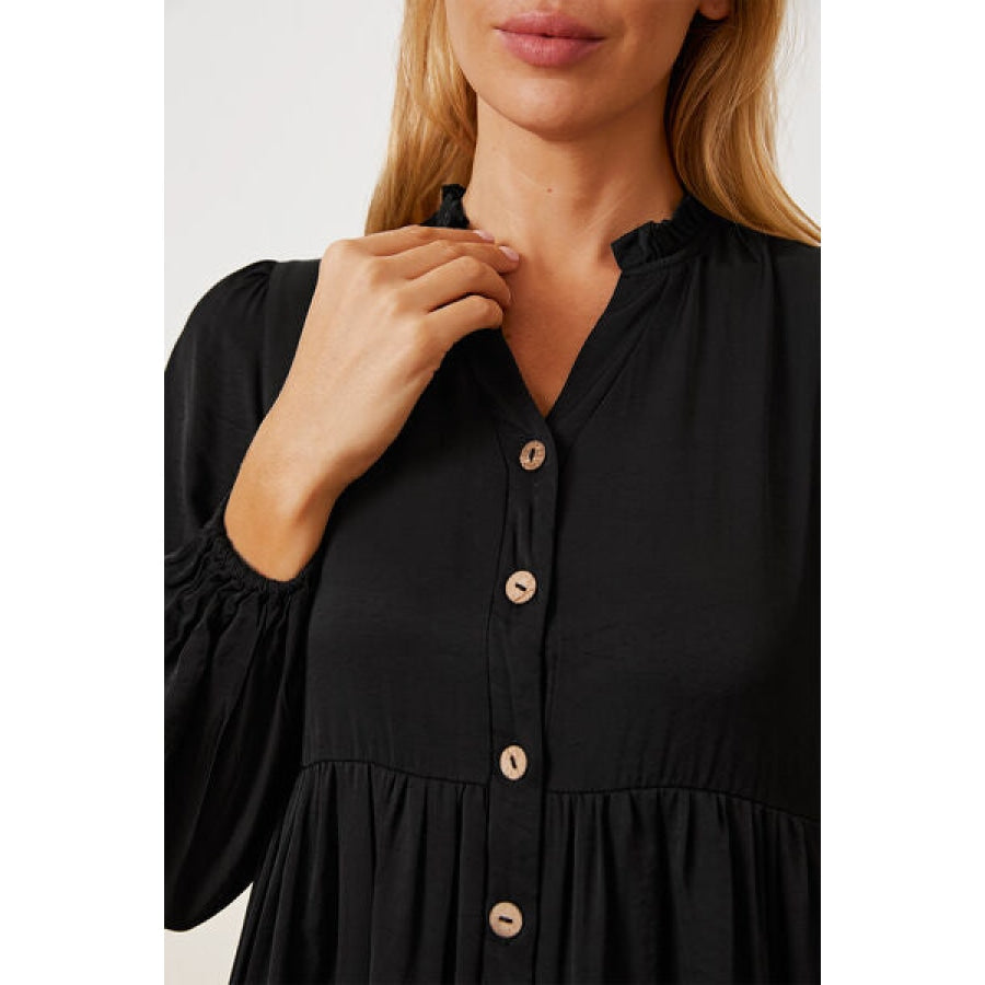 Ruffled Button Up Long Sleeve Tiered Shirt Apparel and Accessories