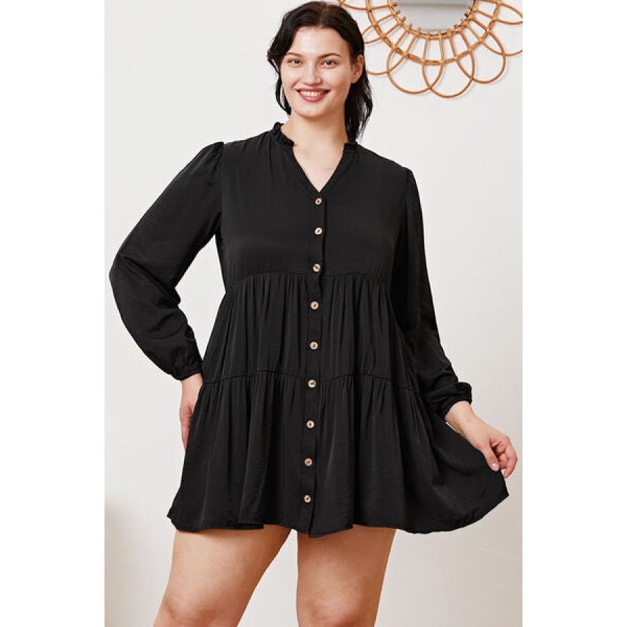 Ruffled Button Up Long Sleeve Tiered Shirt Apparel and Accessories