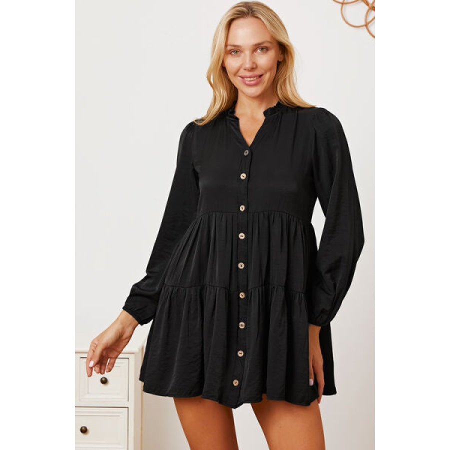 Ruffled Button Up Long Sleeve Tiered Shirt Apparel and Accessories