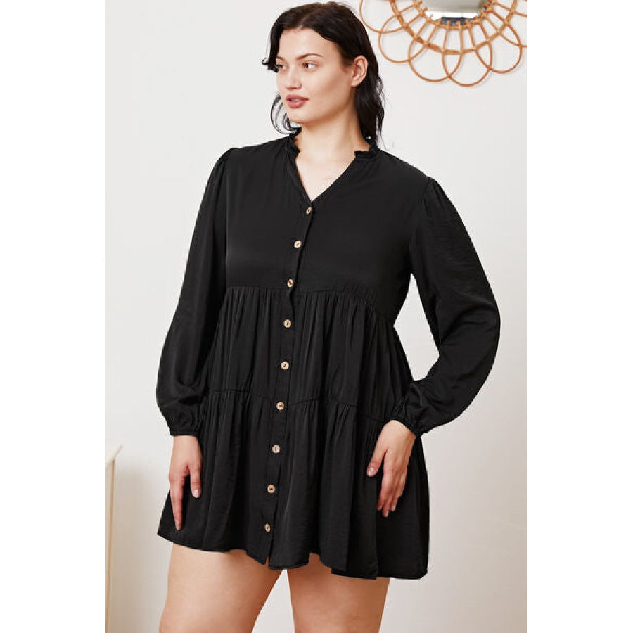 Ruffled Button Up Long Sleeve Tiered Shirt Apparel and Accessories