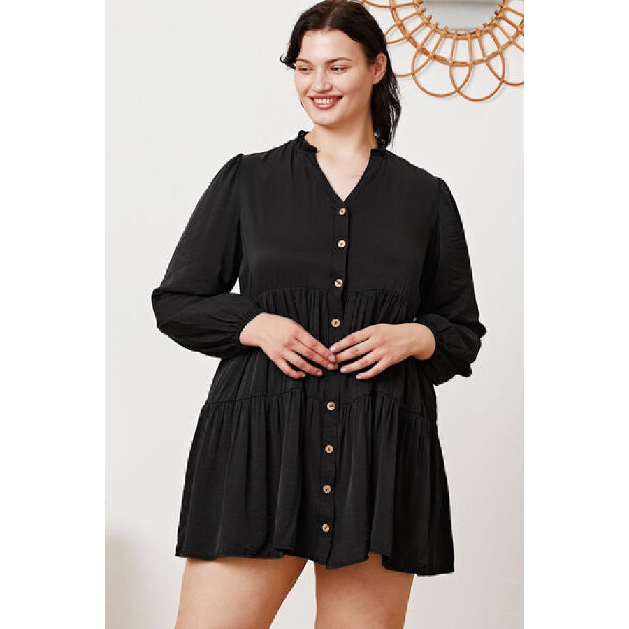 Ruffled Button Up Long Sleeve Tiered Shirt Apparel and Accessories