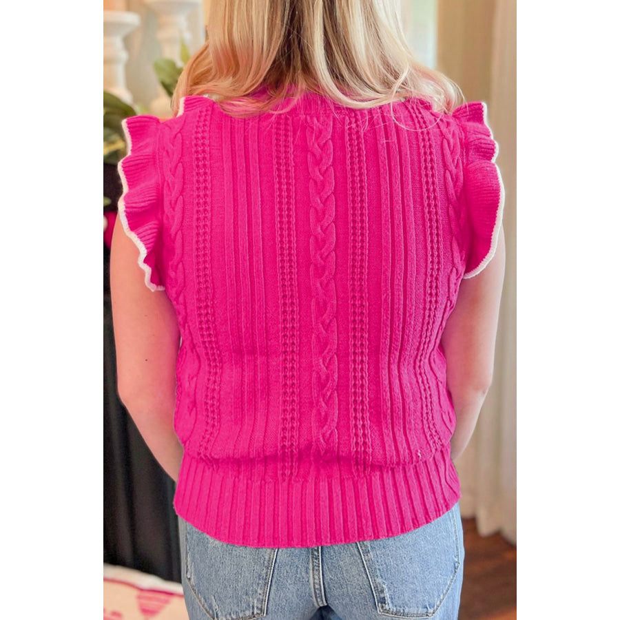 Ruffled Cable-Knit Sweater Vest Hot Pink / S Apparel and Accessories