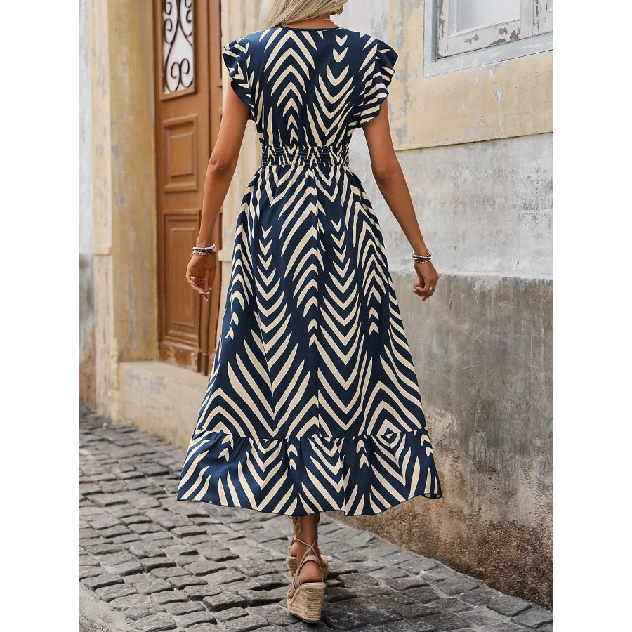 Ruffled Cap Sleeve Midi Dress Apparel and Accessories