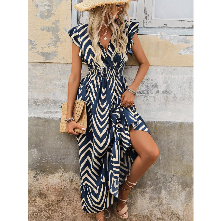 Ruffled Cap Sleeve Midi Dress Apparel and Accessories
