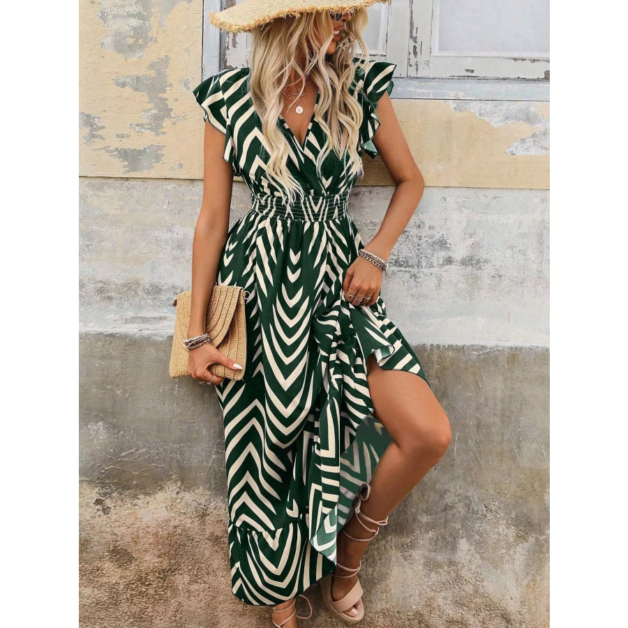 Ruffled Cap Sleeve Midi Dress Apparel and Accessories