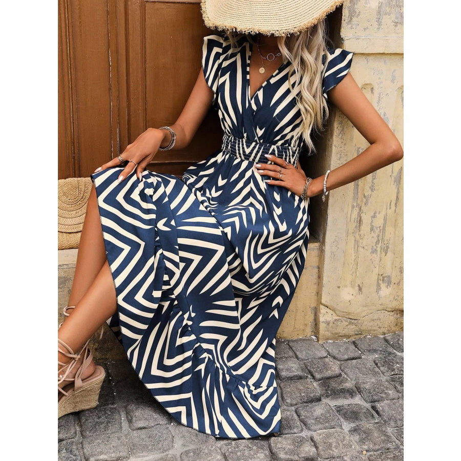 Ruffled Cap Sleeve Midi Dress Apparel and Accessories