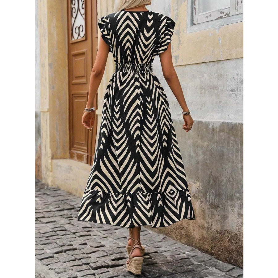 Ruffled Cap Sleeve Midi Dress Apparel and Accessories