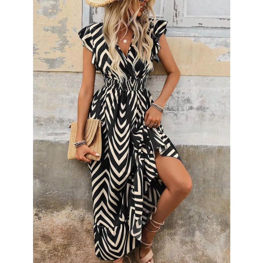 Ruffled Cap Sleeve Midi Dress Apparel and Accessories