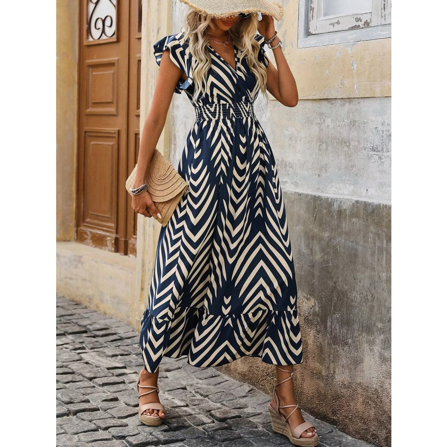 Ruffled Cap Sleeve Midi Dress Apparel and Accessories