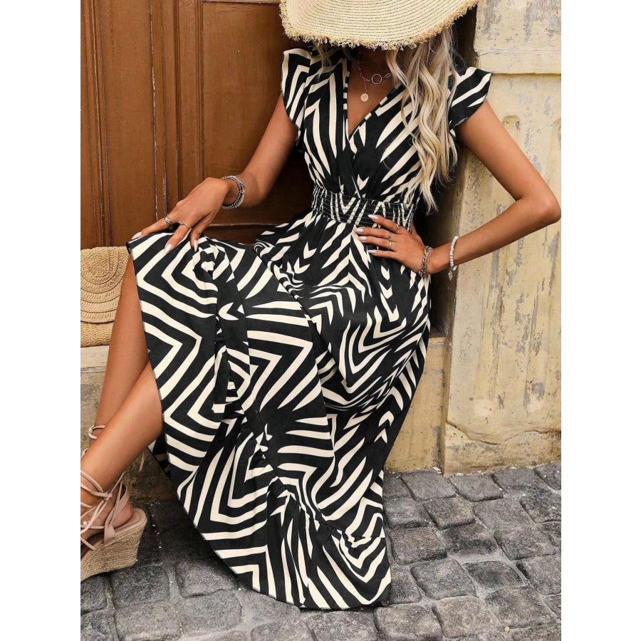 Ruffled Cap Sleeve Midi Dress Apparel and Accessories